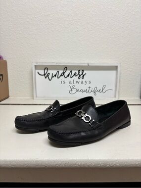 Black Leather Loafers with Metal Bit